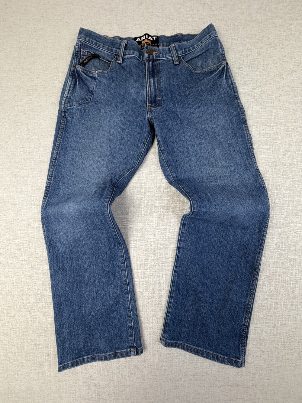 Ariat Rebar M4 Low Rise Boot Cut Jeans Men’s 33x28 Stretch Work Denim Blue